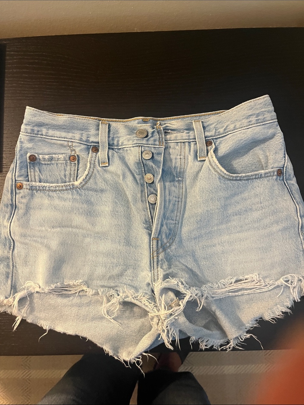 Levi’s Women's Light Blue Distressed Button-Front Denim Shorts